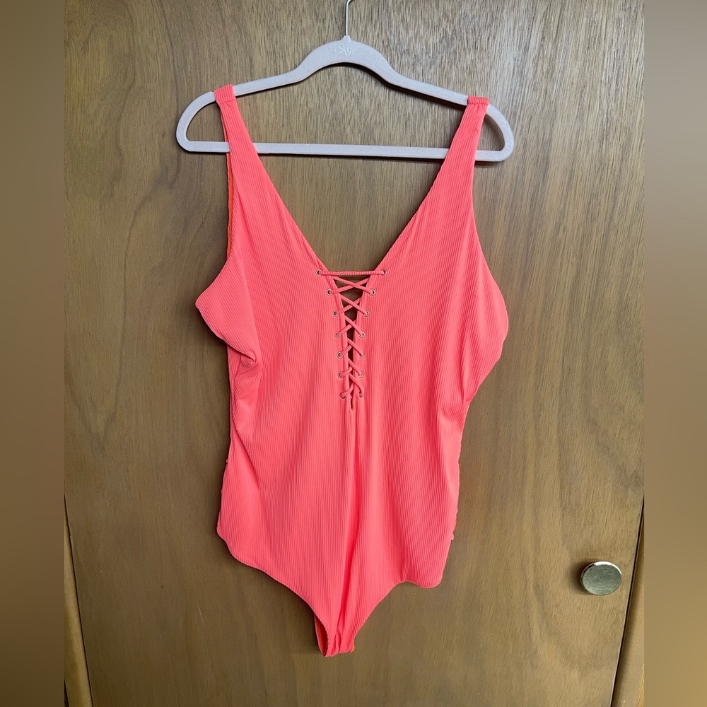 Coral Lace-Up Swimsuit NEON